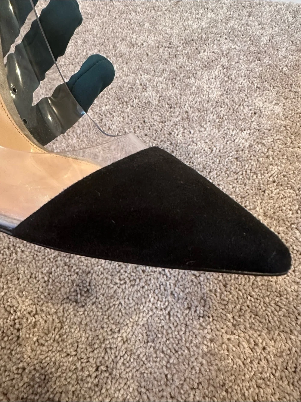 Gianvito Rossi Plexi Clear-Panel Stiletto Pump in Black and Olive Suede